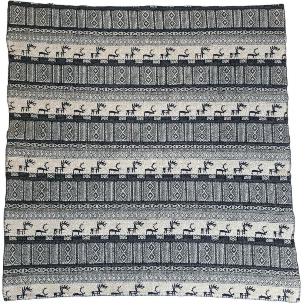 VTG Woolrich Reindeer Fleece Throw Blanket Grey Cream USA 60x65 Cabin Hunter
